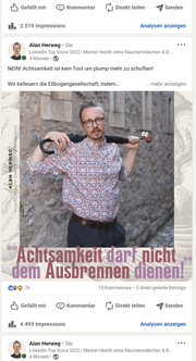 Alan Herweg der Mental Health Coach Achtsamkeit darf nichtdem Ausbrennen dienen! Bild